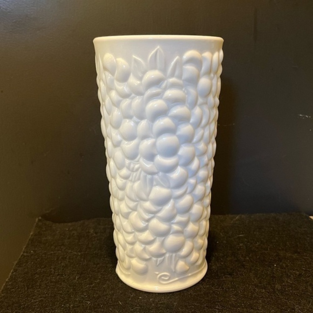 Vintage Textured Fruit Pattern Milk Glass Vase - Picture 1 of 14